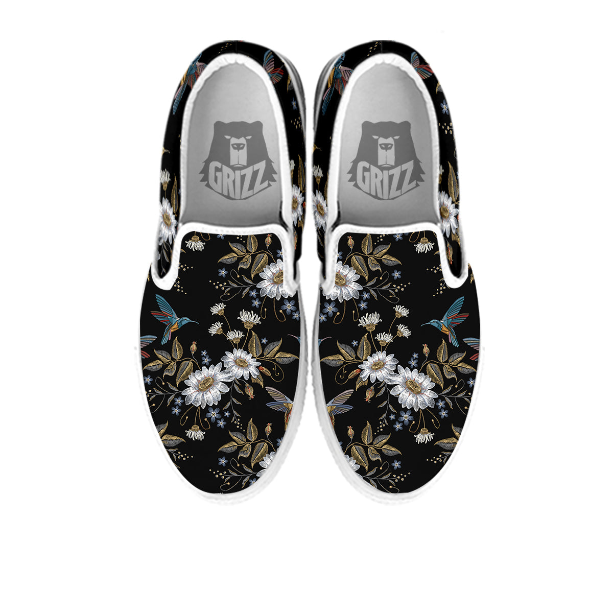 Hummingbird Floral Vintage Print Pattern White Slip On Shoes-grizzshop