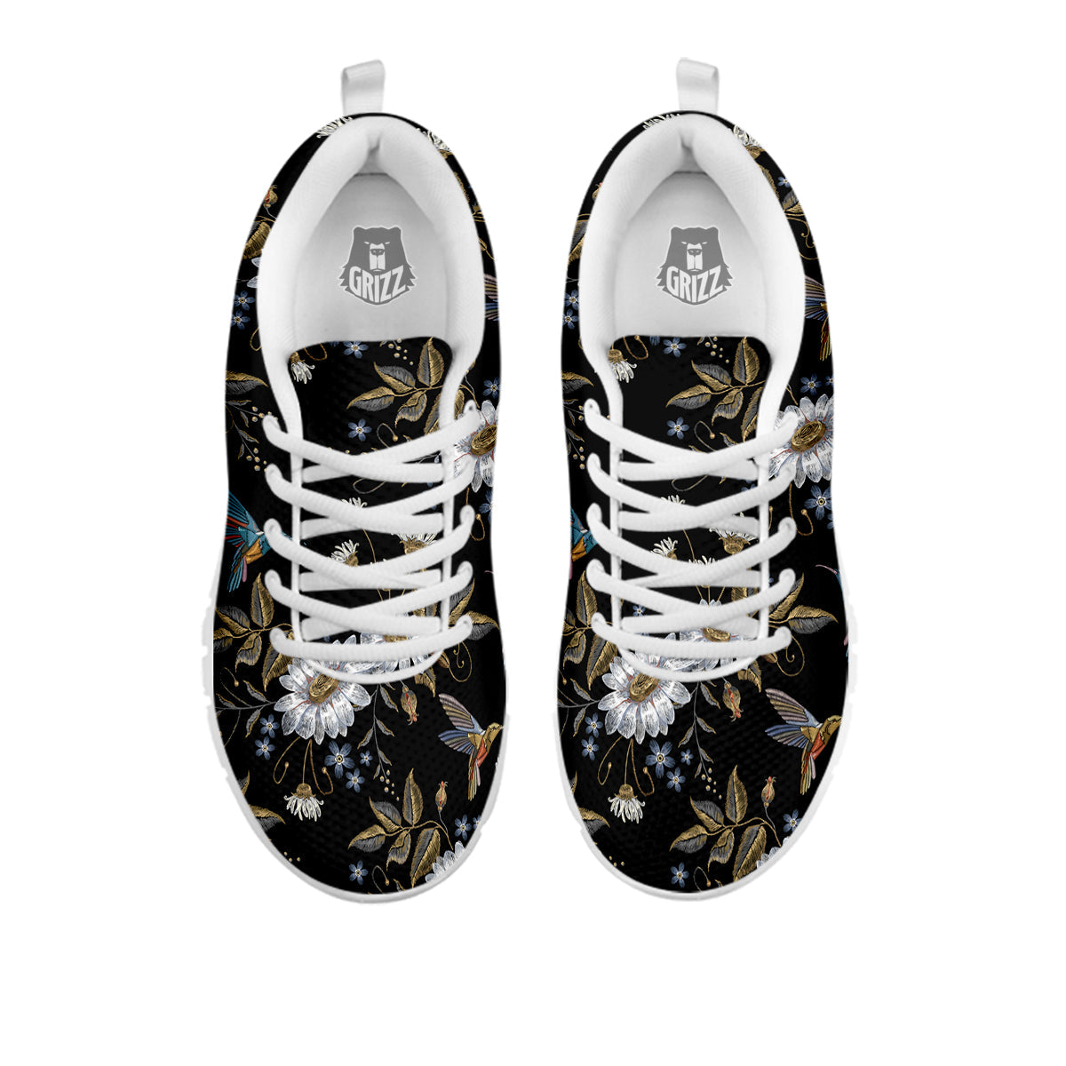 Hummingbird Floral Vintage Print Pattern White Sneaker-grizzshop