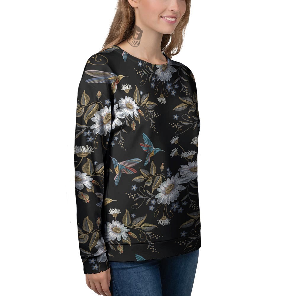 Hummingbird Floral Vintage Print Pattern Women's Sweatshirt-grizzshop