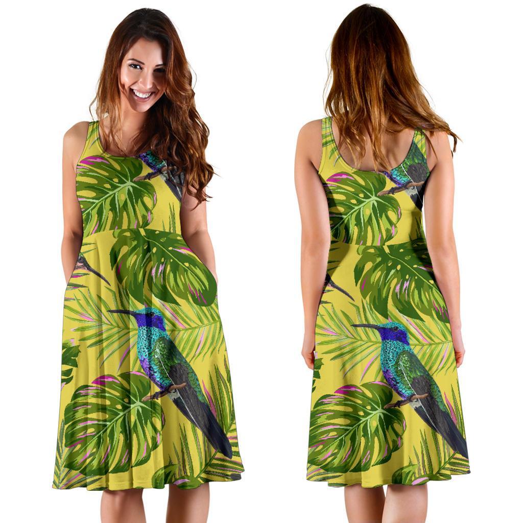 Hummingbird Palm Leaves Dress-grizzshop