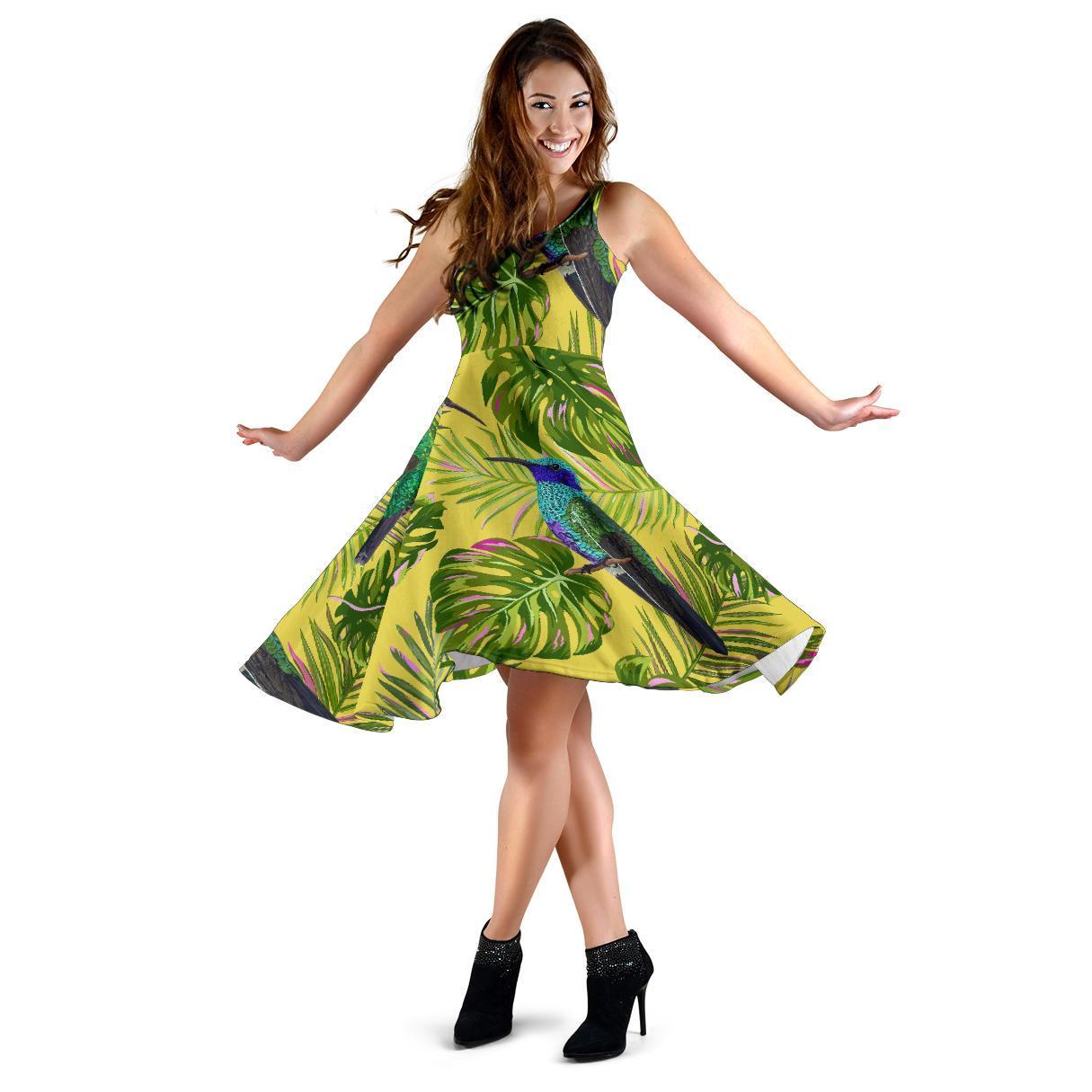 Hummingbird Palm Leaves Dress-grizzshop