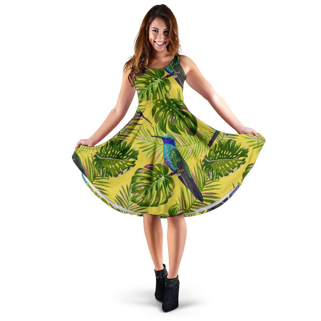 Hummingbird Palm Leaves Dress-grizzshop