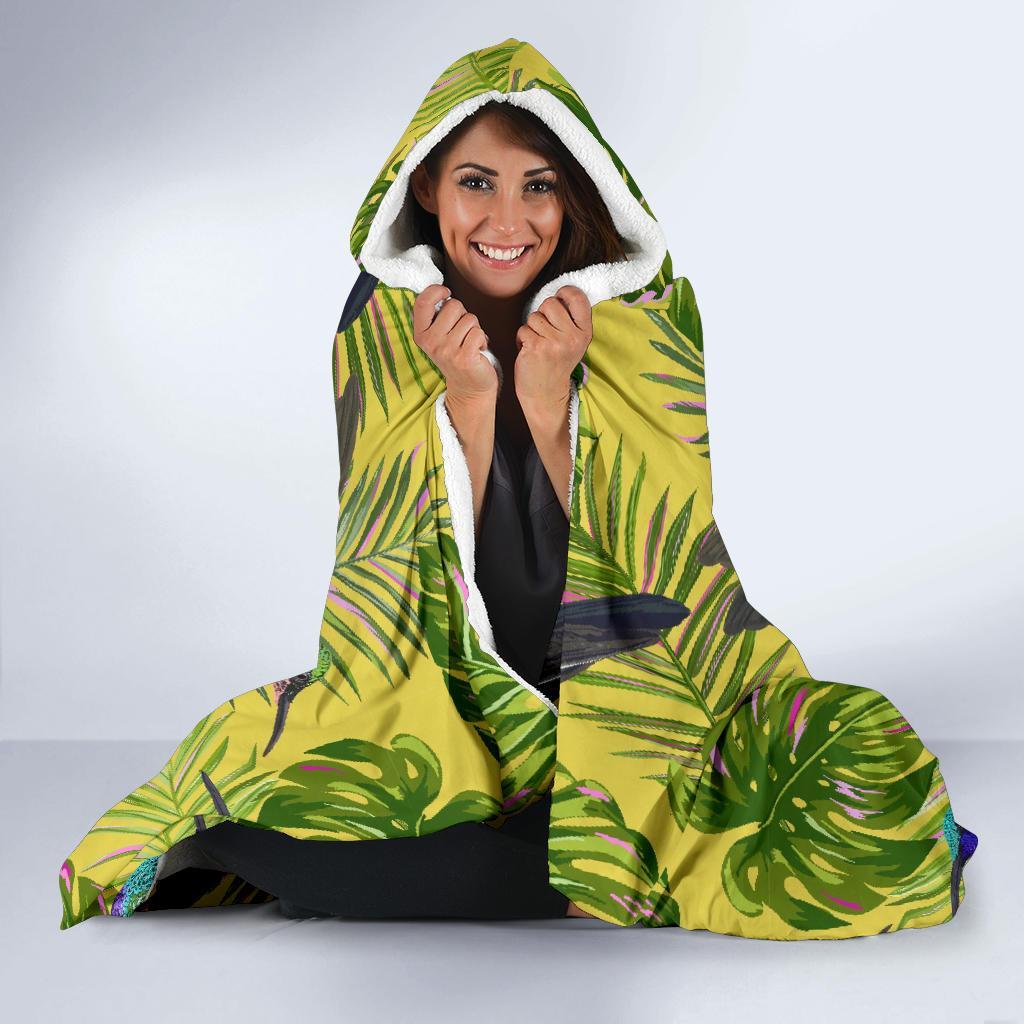 Hummingbird Palm Leaves Hooded Blanket-grizzshop