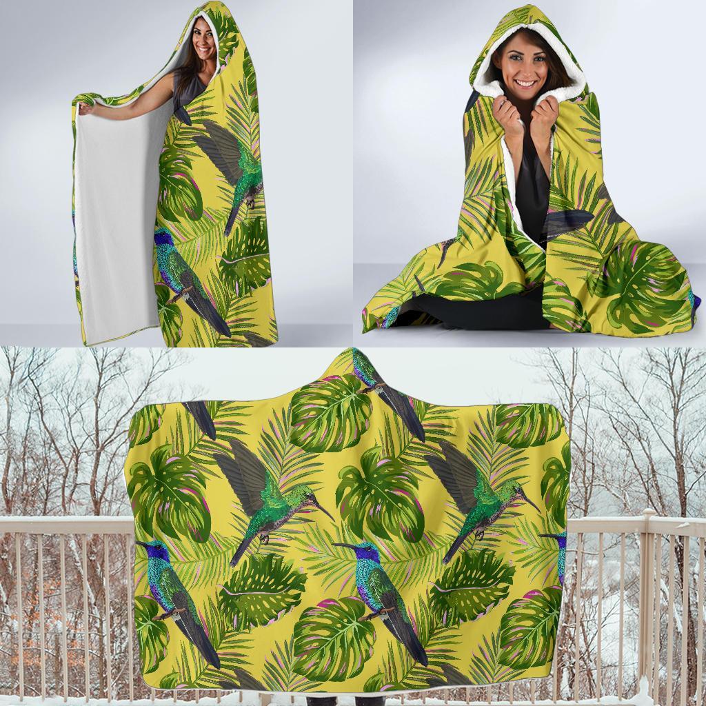 Hummingbird Palm Leaves Hooded Blanket-grizzshop