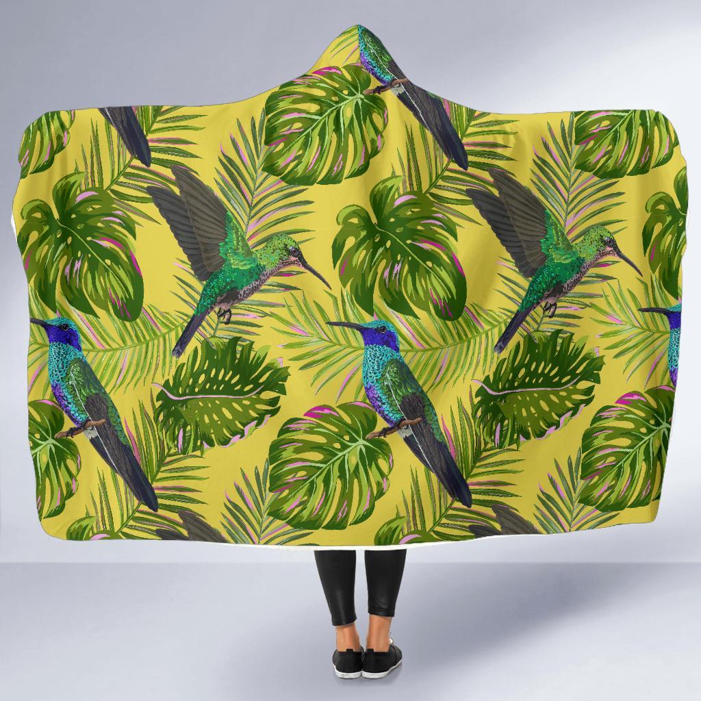 Hummingbird Palm Leaves Hooded Blanket-grizzshop