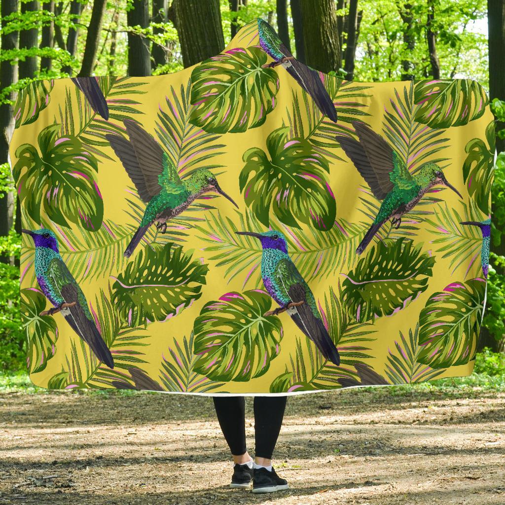 Hummingbird Palm Leaves Hooded Blanket-grizzshop