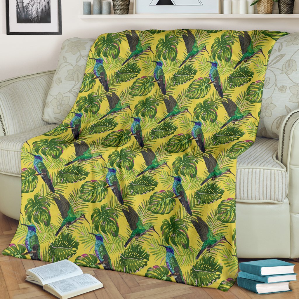 Hummingbird Palm Leaves Pattern Print Blanket-grizzshop
