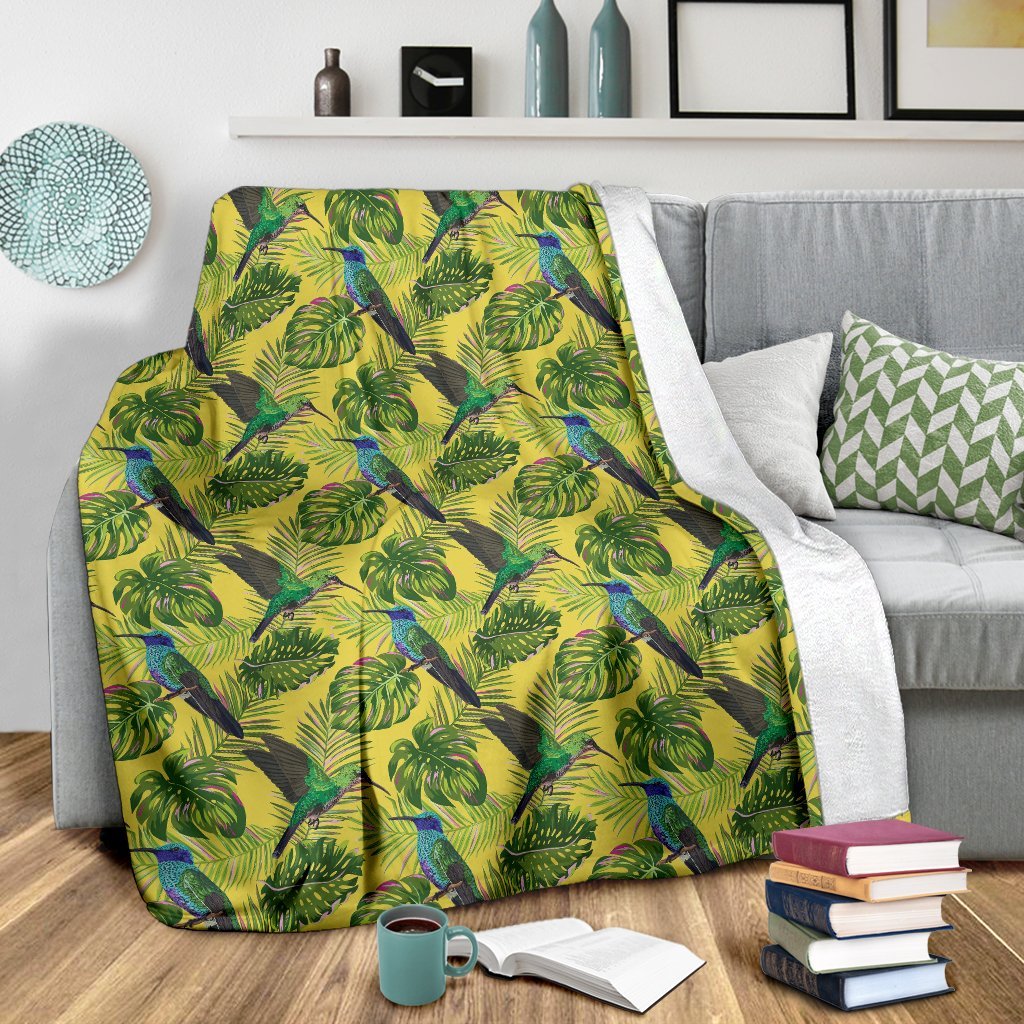 Hummingbird Palm Leaves Pattern Print Blanket-grizzshop