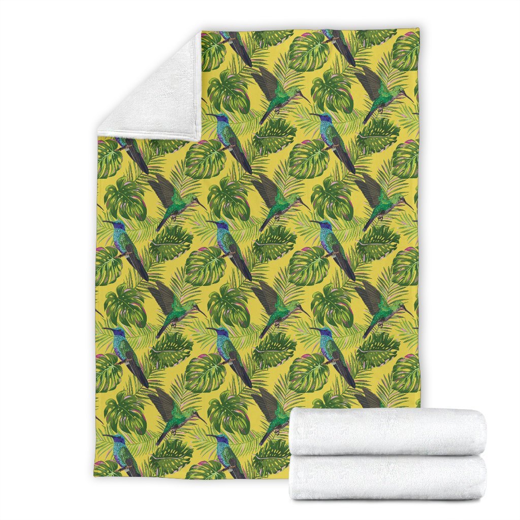 Hummingbird Palm Leaves Pattern Print Blanket-grizzshop