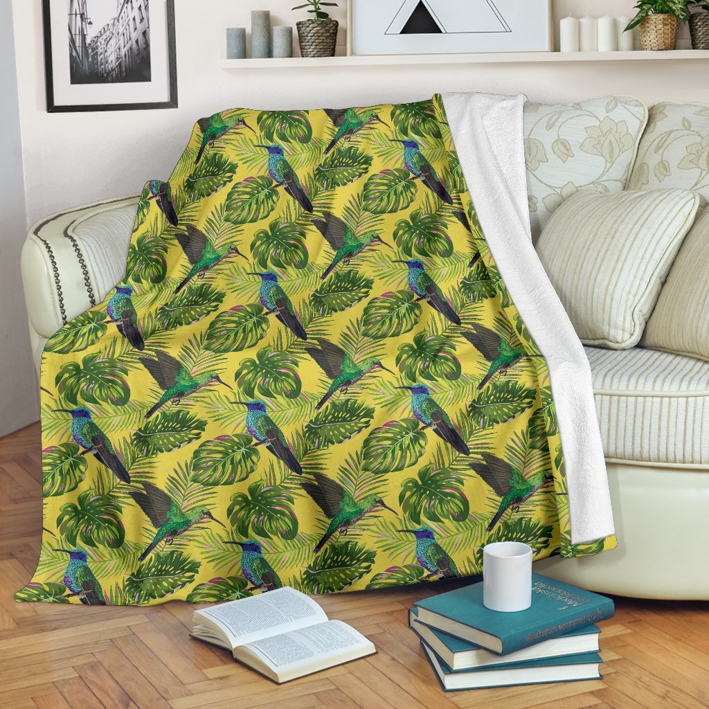 Hummingbird Palm Leaves Pattern Print Blanket-grizzshop