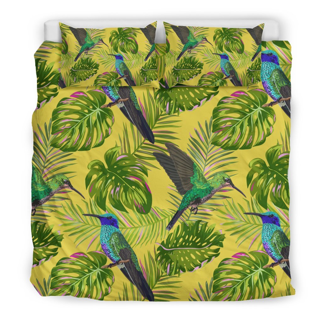 Hummingbird Palm Leaves Pattern Print Duvet Cover Bedding Set-grizzshop