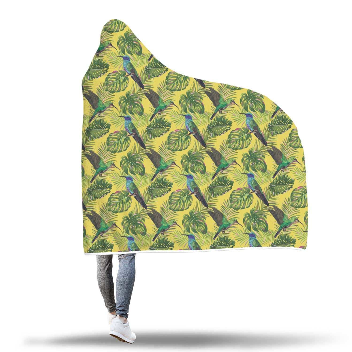 Hummingbird Palm Leaves Pattern Print Hooded Blanket-grizzshop
