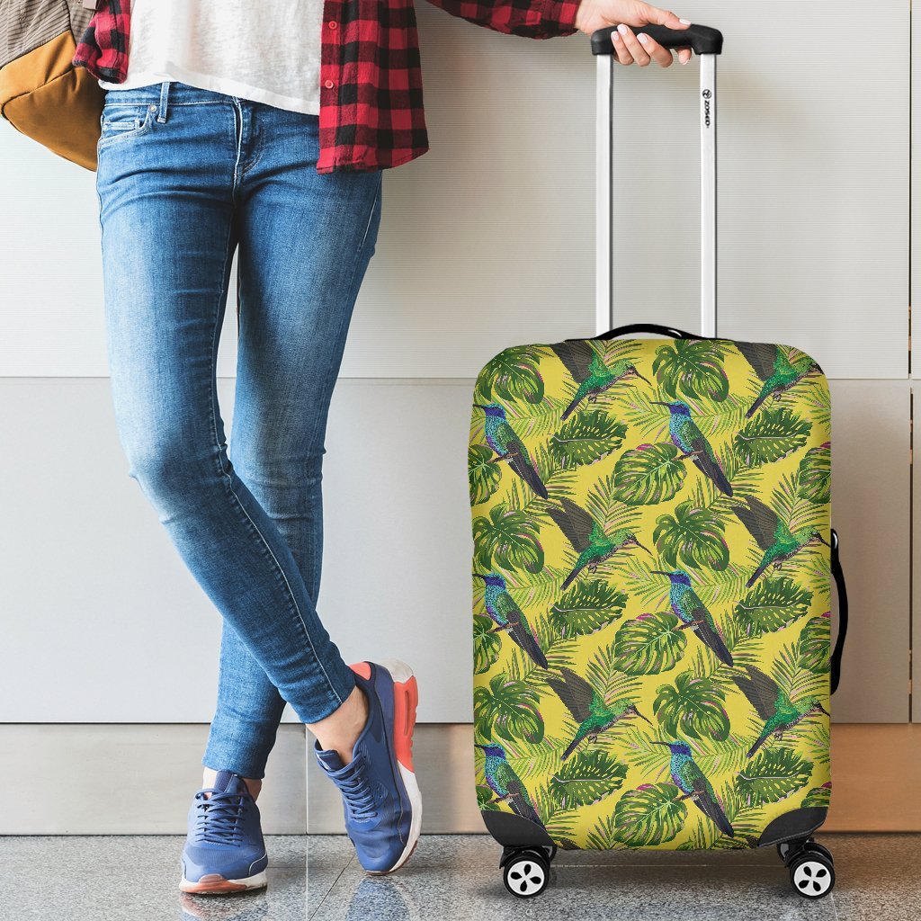 Hummingbird Palm Leaves Pattern Print Luggage Cover Protector-grizzshop