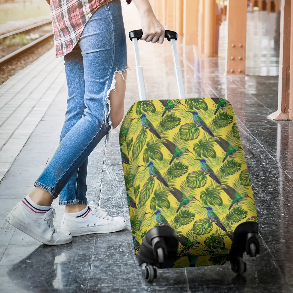 Hummingbird Palm Leaves Pattern Print Luggage Cover Protector-grizzshop