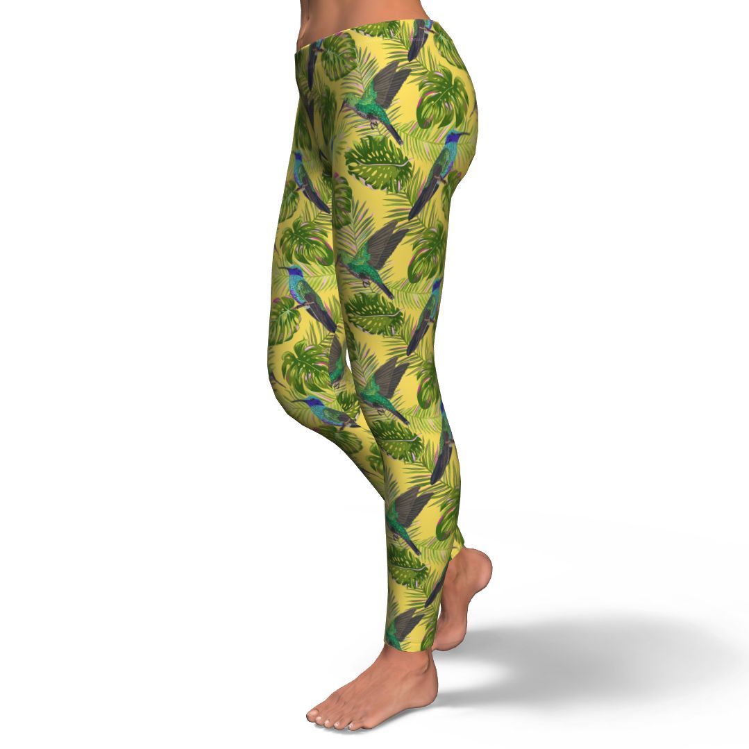 Hummingbird Palm Leaves Pattern Print Pattern Women Leggings-grizzshop