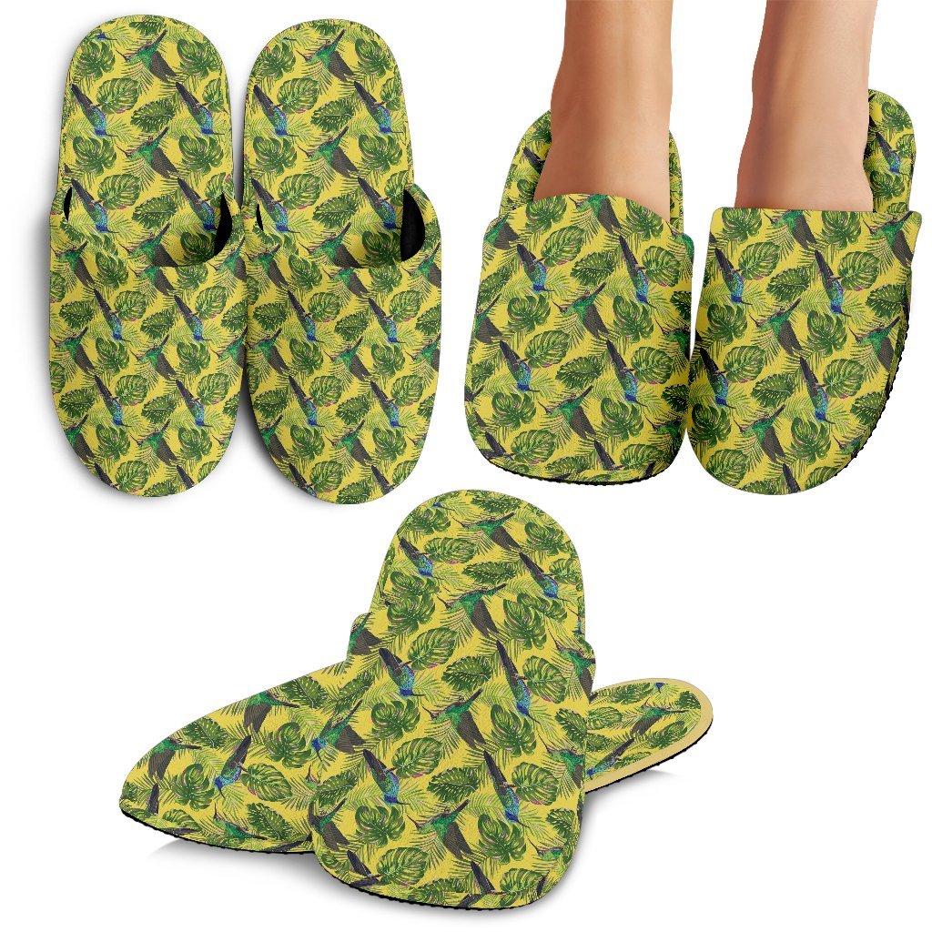 Hummingbird Palm Leaves Pattern Print Premium Home Slippers-grizzshop