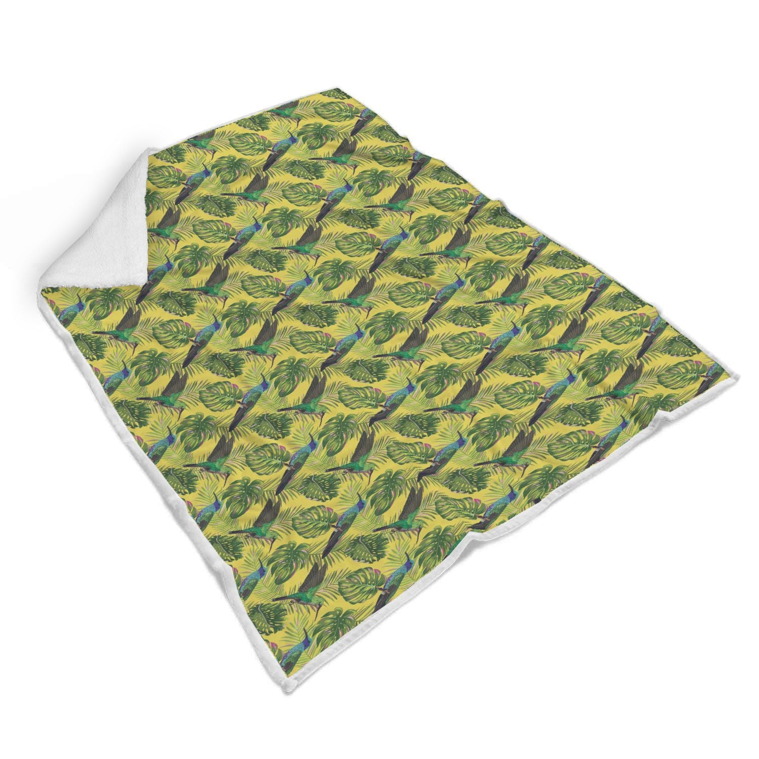 Hummingbird Palm Leaves Pattern Print Throw Blanket-grizzshop
