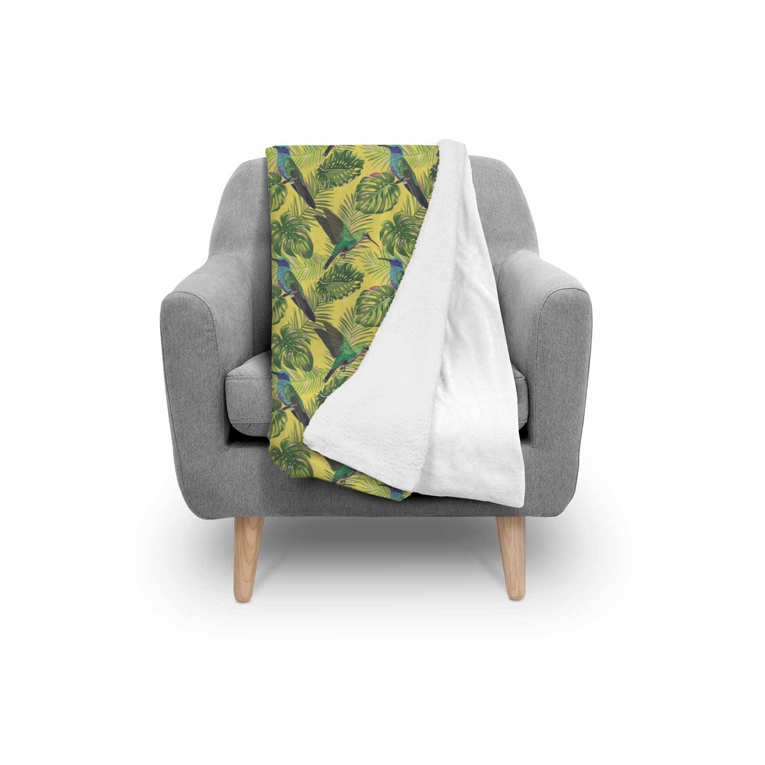 Hummingbird Palm Leaves Pattern Print Throw Blanket-grizzshop