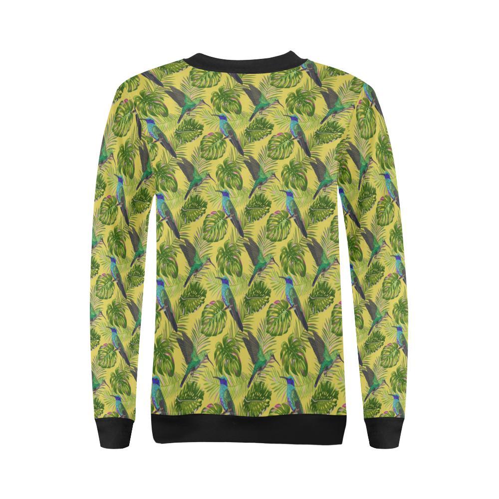 Hummingbird Palm Leaves Pattern Print Women Crewneck Sweatshirt-grizzshop