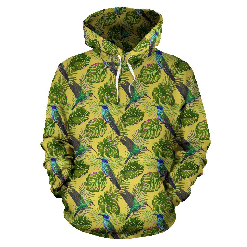 Hummingbird Palm Leaves Pattern Print Women Men Pullover Hoodie-grizzshop