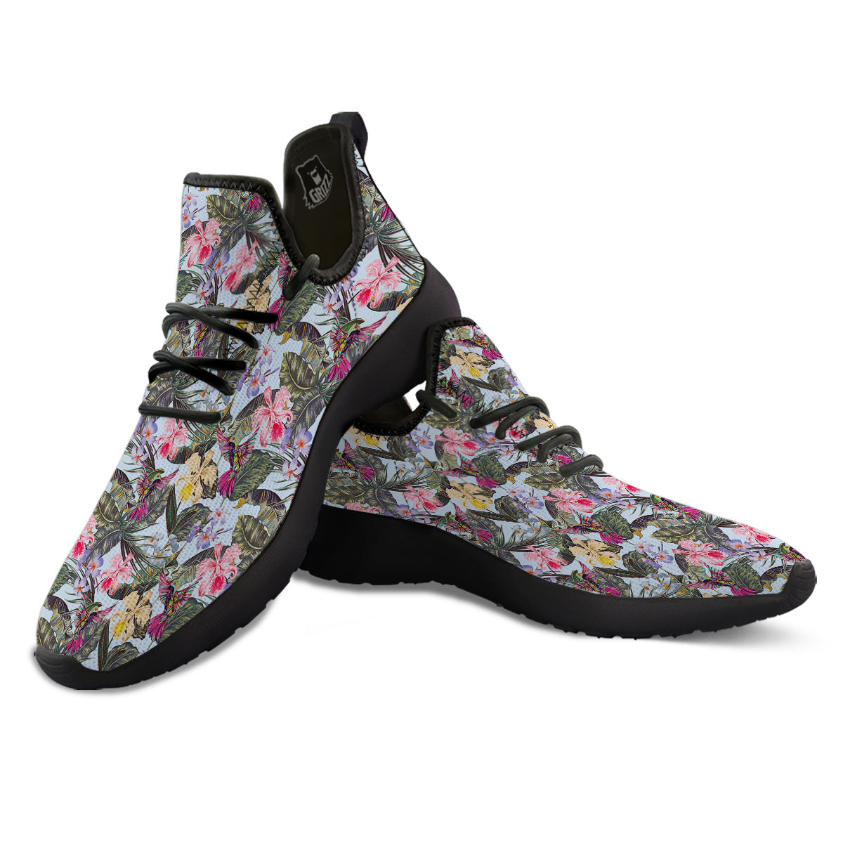 Hummingbird Tropical Print Pattern Black Athletic Shoes-grizzshop