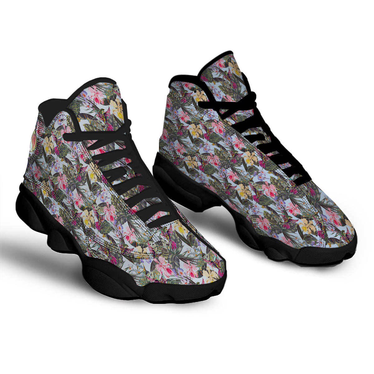 Hummingbird Tropical Print Pattern Black Basketball Shoes-grizzshop