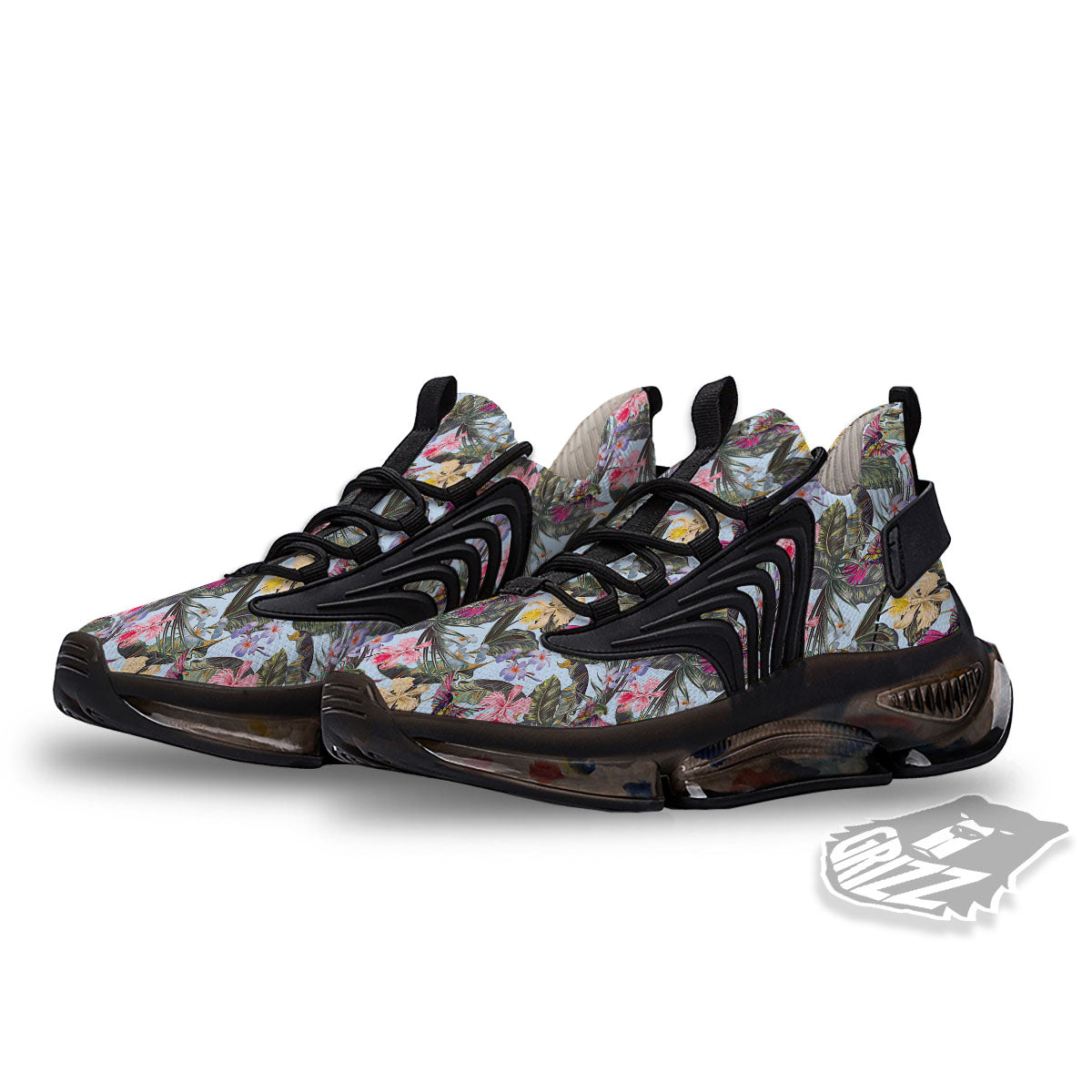Hummingbird Tropical Print Pattern Black Gym Shoes-grizzshop
