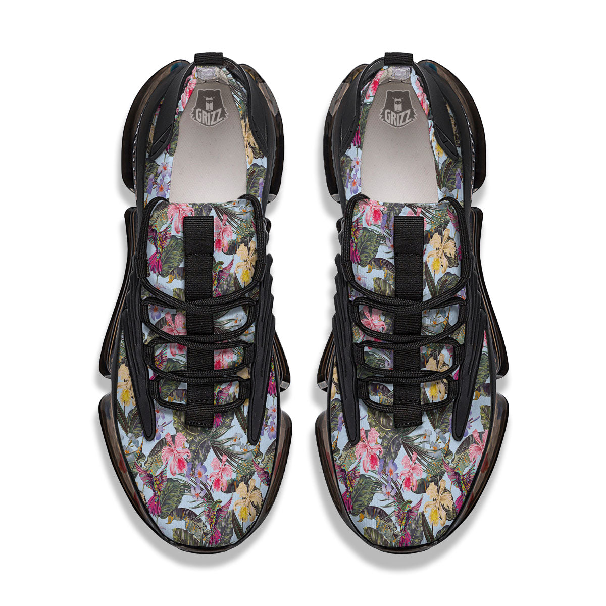 Hummingbird Tropical Print Pattern Black Gym Shoes-grizzshop