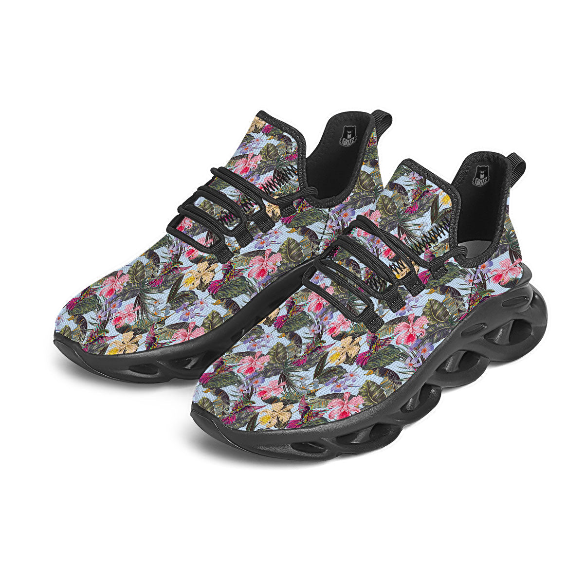 Hummingbird Tropical Print Pattern Black Running Shoes-grizzshop