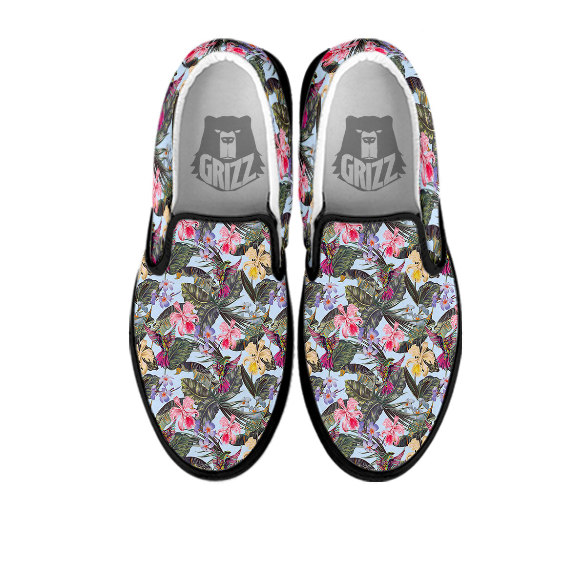 Hummingbird Tropical Print Pattern Black Slip On Shoes-grizzshop