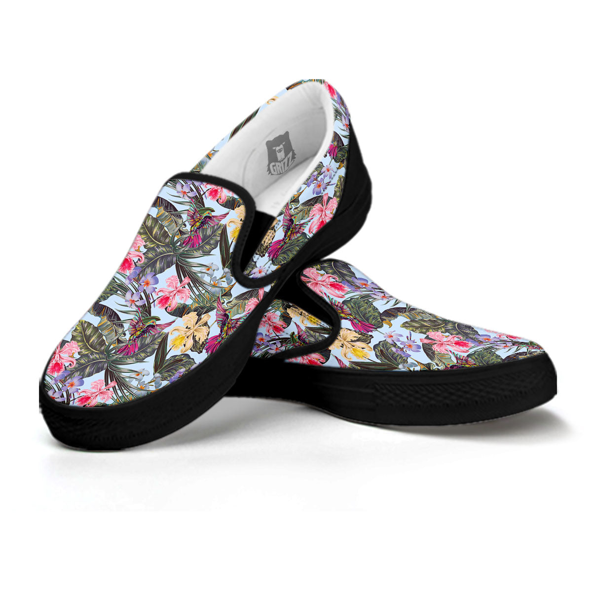 Hummingbird Tropical Print Pattern Black Slip On Shoes-grizzshop
