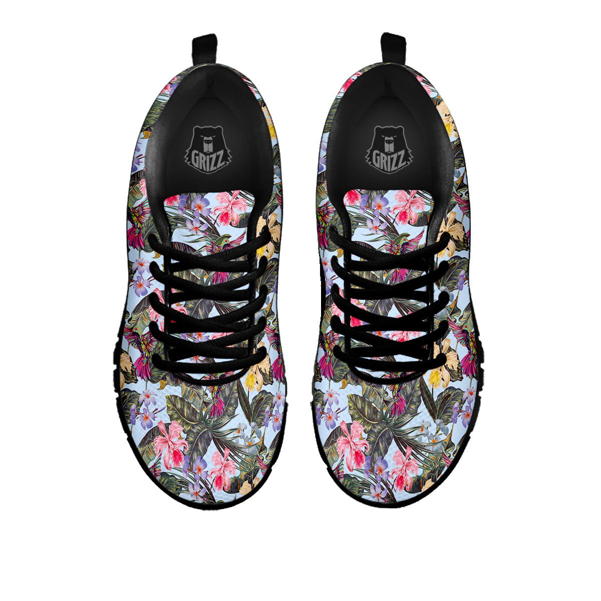 Hummingbird Tropical Print Pattern Black Sneaker-grizzshop