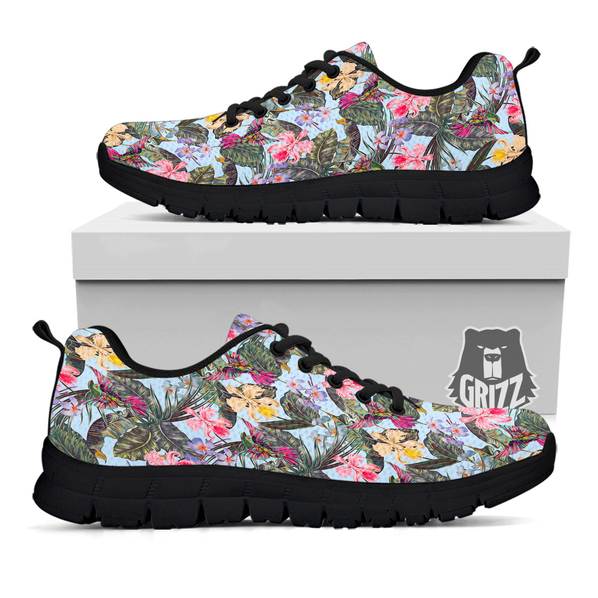 Hummingbird Tropical Print Pattern Black Sneaker-grizzshop