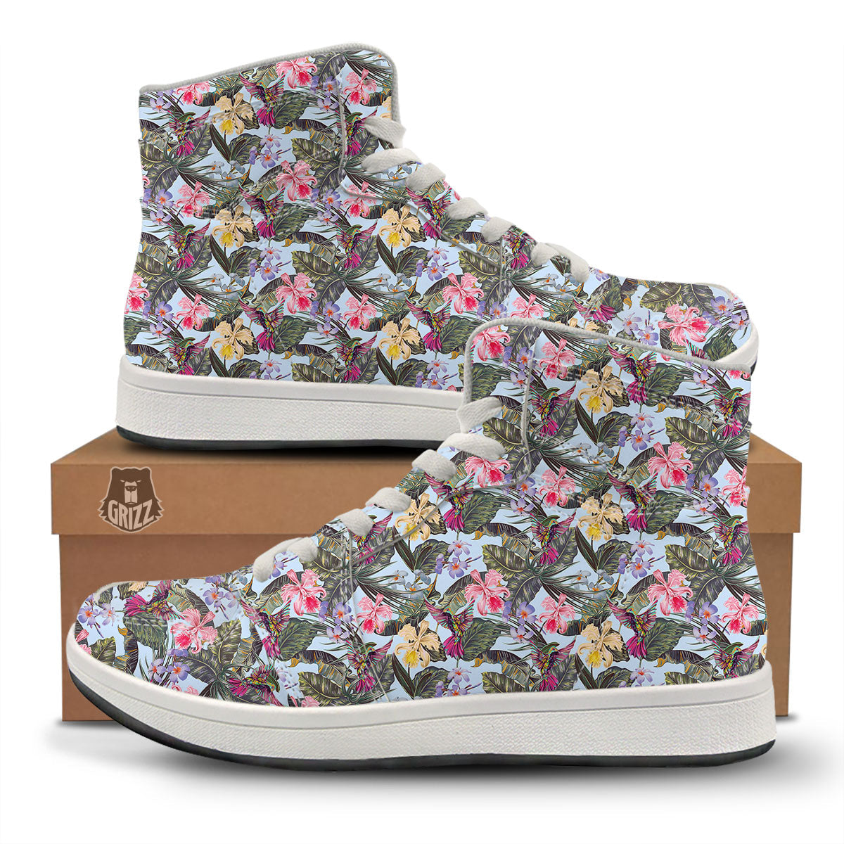 Hummingbird Tropical Print Pattern High Top Sneakers-grizzshop