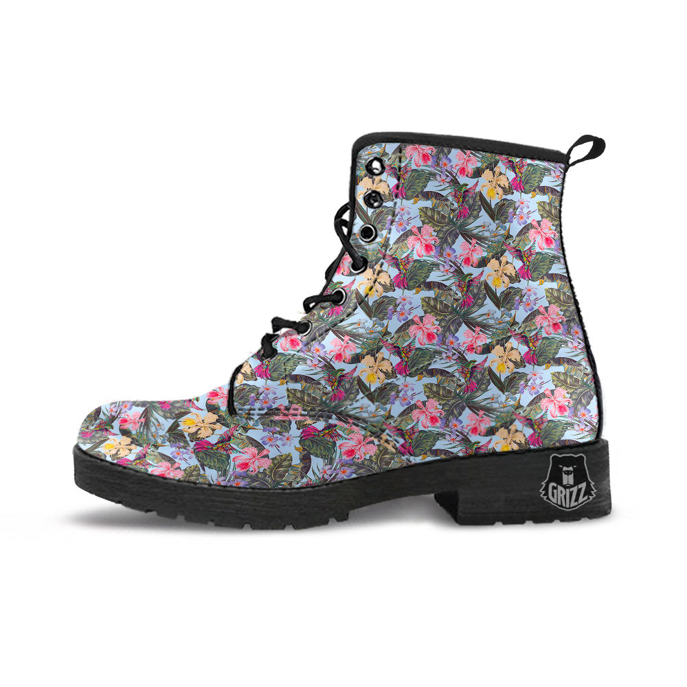 Hummingbird Tropical Print Pattern Leather Boots-grizzshop