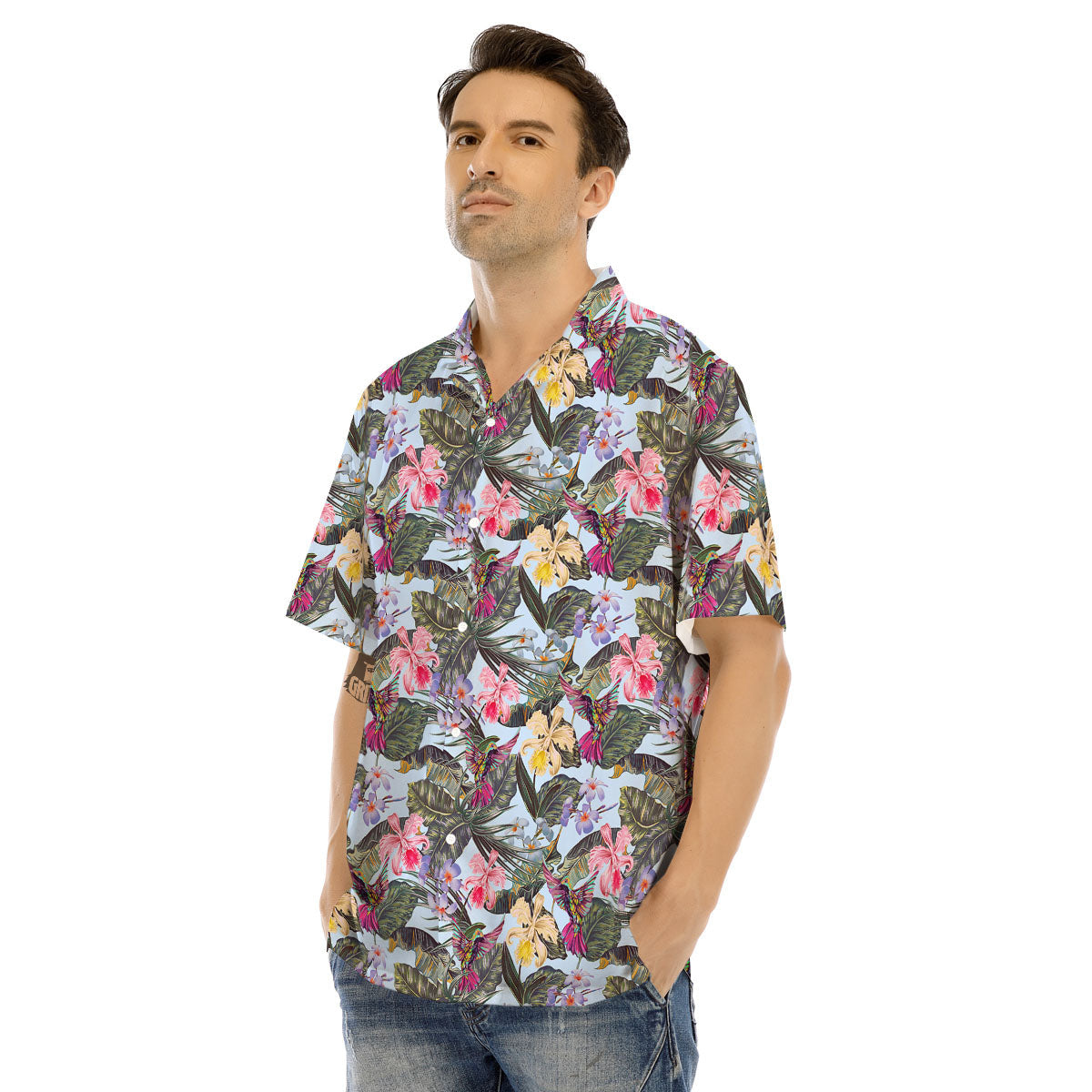 Hummingbird Tropical Print Pattern Men's Hawaiian Shirt-grizzshop