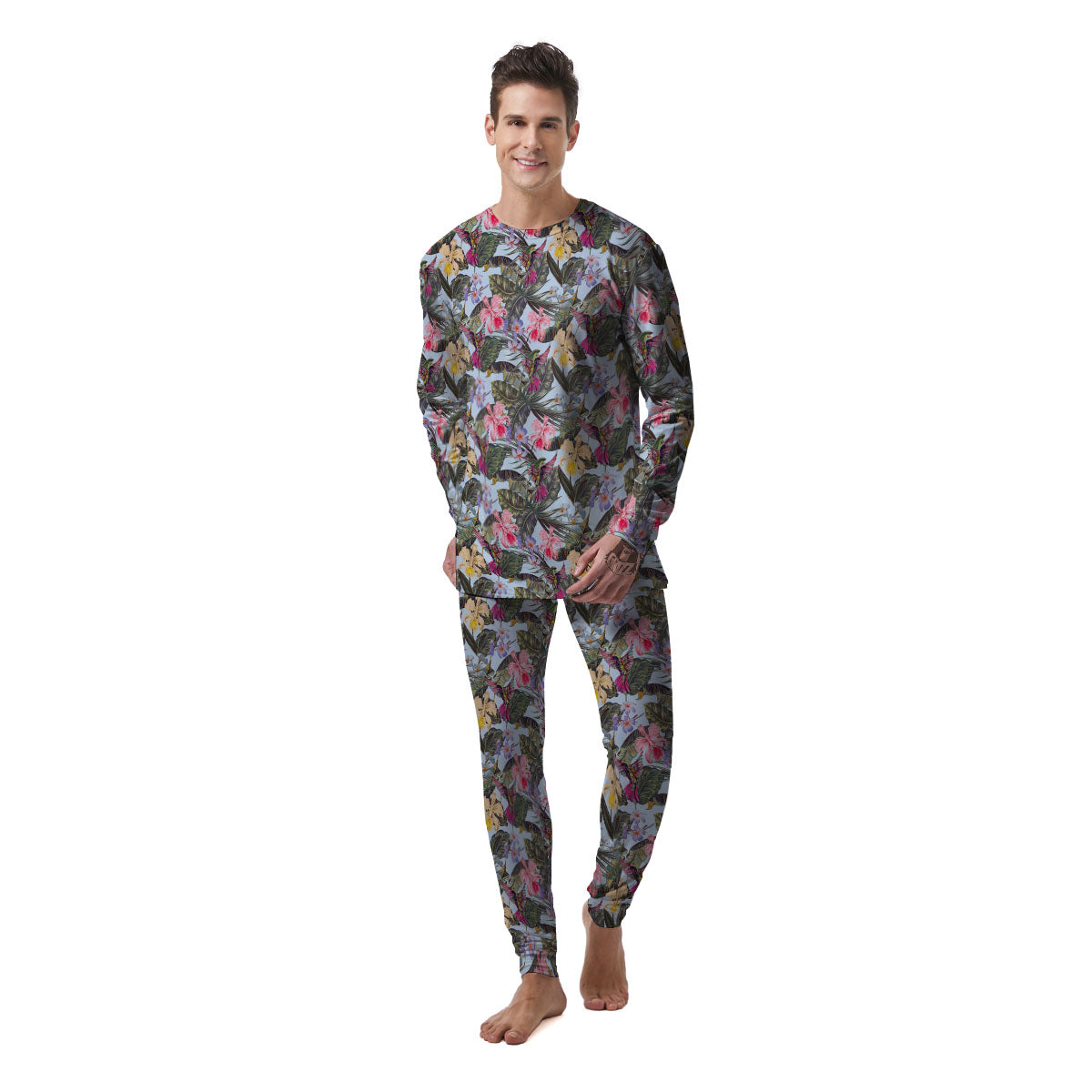 Hummingbird Tropical Print Pattern Men's Pajamas-grizzshop