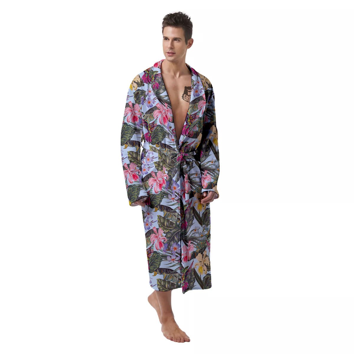 Hummingbird Tropical Print Pattern Men's Robe-grizzshop