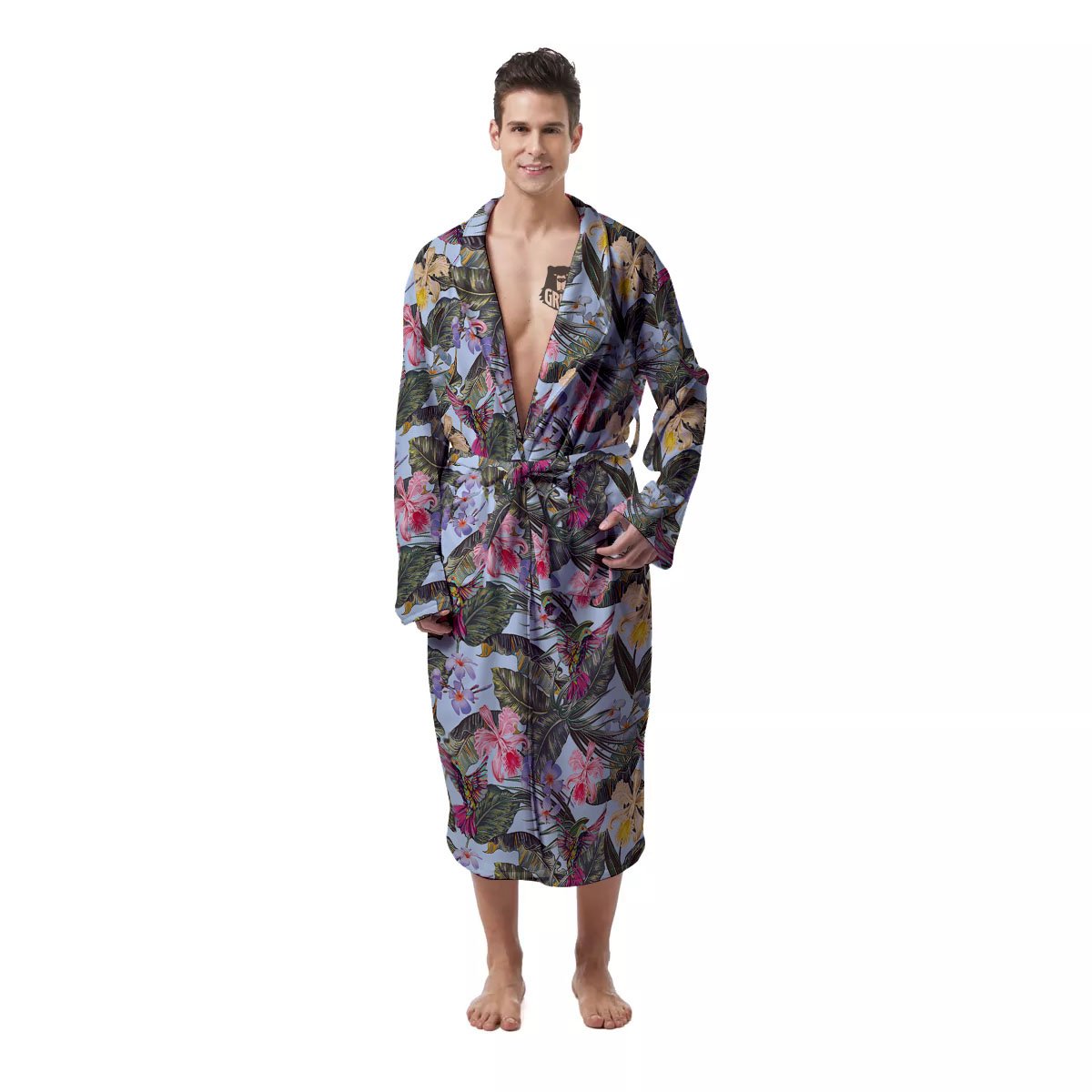 Hummingbird Tropical Print Pattern Men's Robe-grizzshop