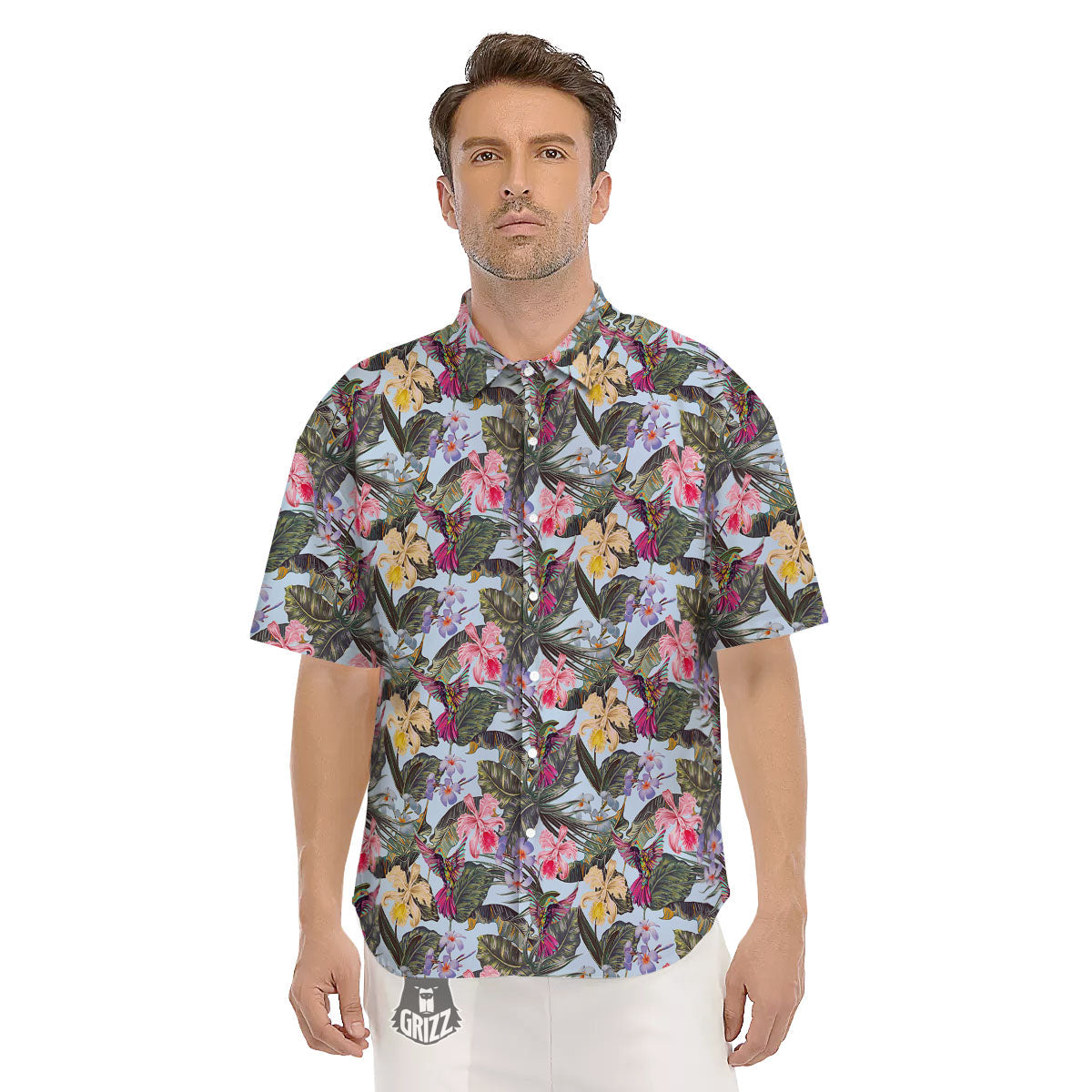 Hummingbird Tropical Print Pattern Men's Short Sleeve Shirts-grizzshop