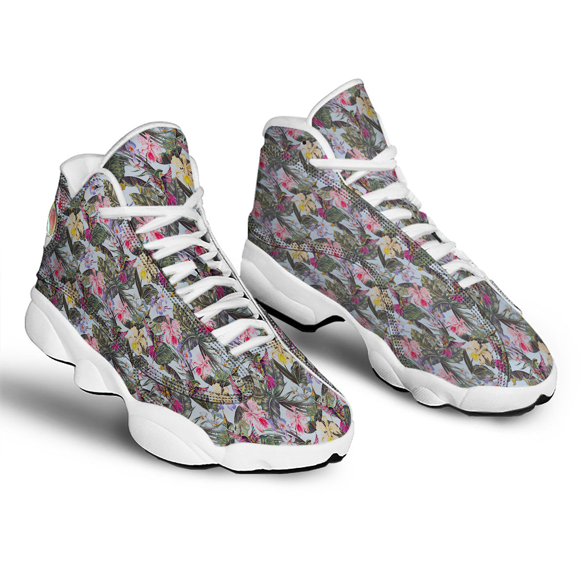 Hummingbird Tropical Print Pattern White Basketball Shoes-grizzshop