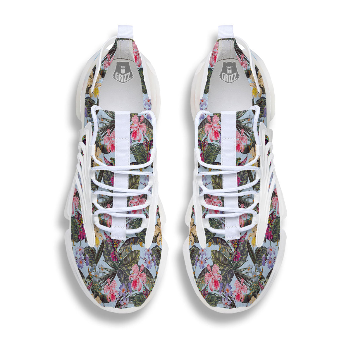 Hummingbird Tropical Print Pattern White Gym Shoes-grizzshop