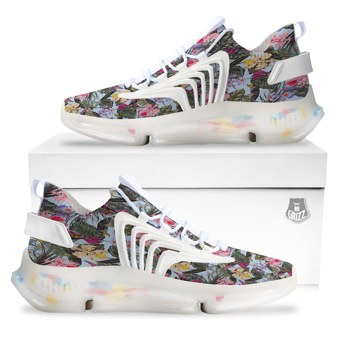 Hummingbird Tropical Print Pattern White Gym Shoes-grizzshop