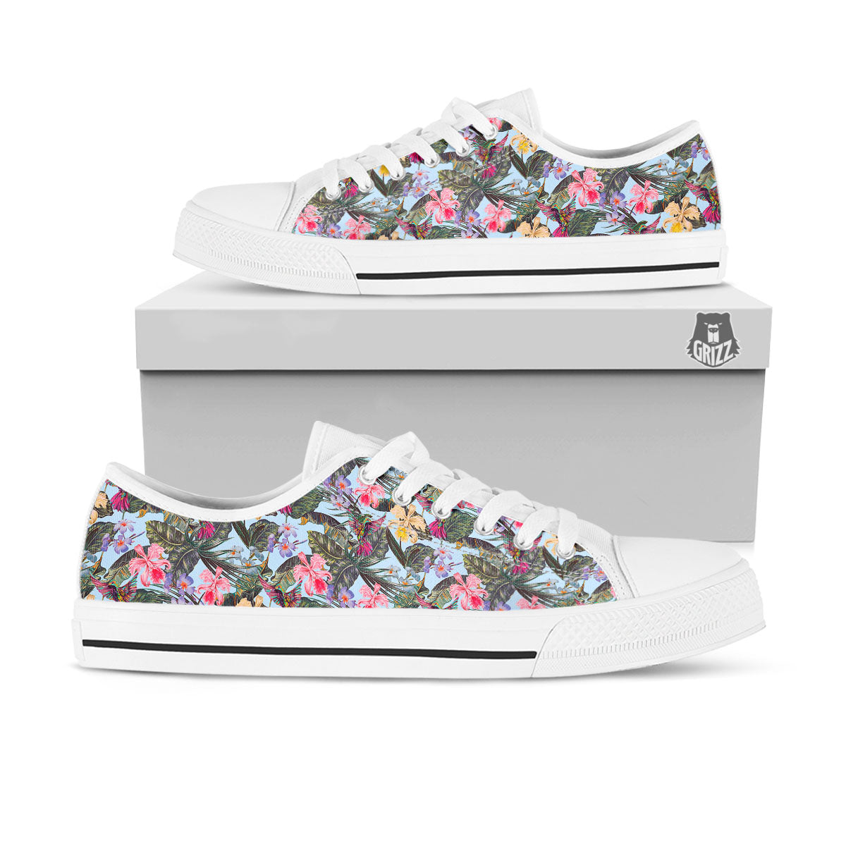 Hummingbird Tropical Print Pattern White Low Top Shoes-grizzshop