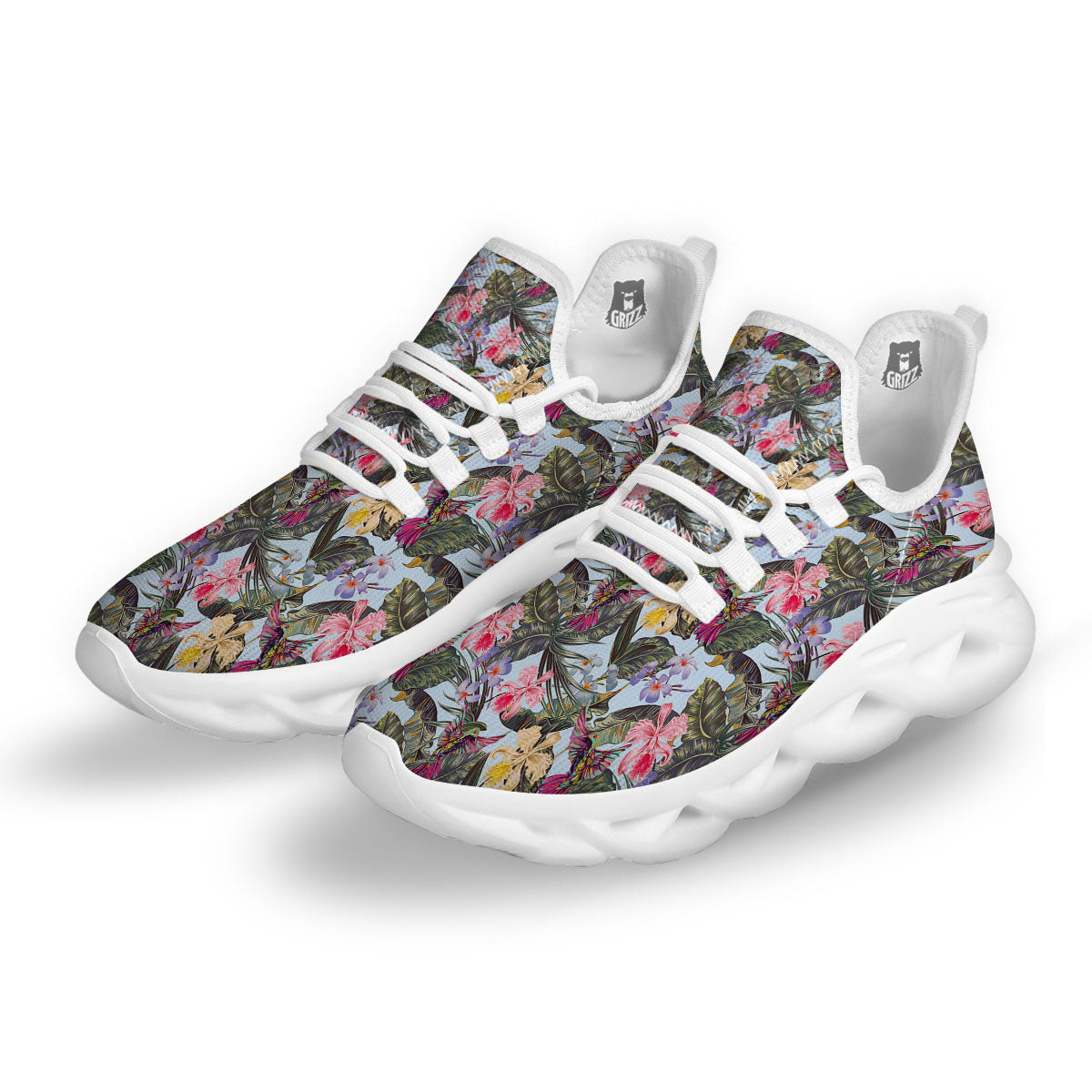 Hummingbird Tropical Print Pattern White Running Shoes-grizzshop