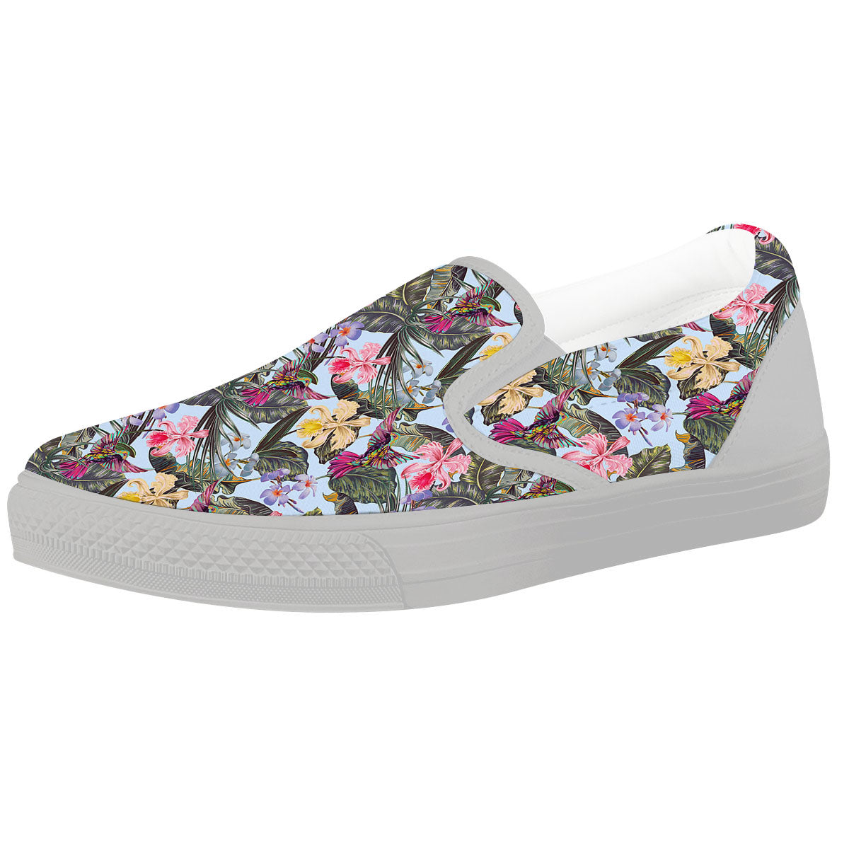 Hummingbird Tropical Print Pattern White Slip On Shoes-grizzshop