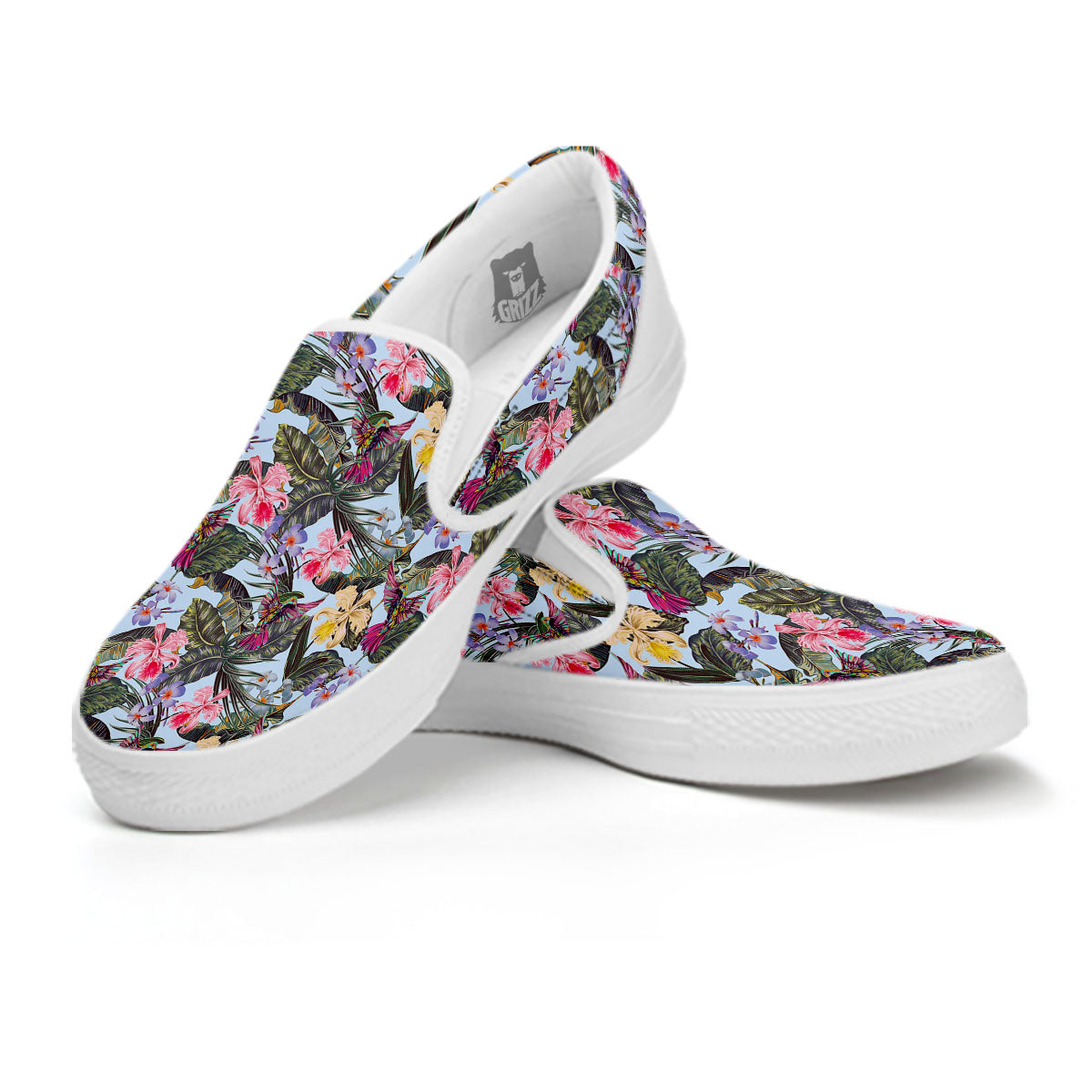 Hummingbird Tropical Print Pattern White Slip On Shoes-grizzshop