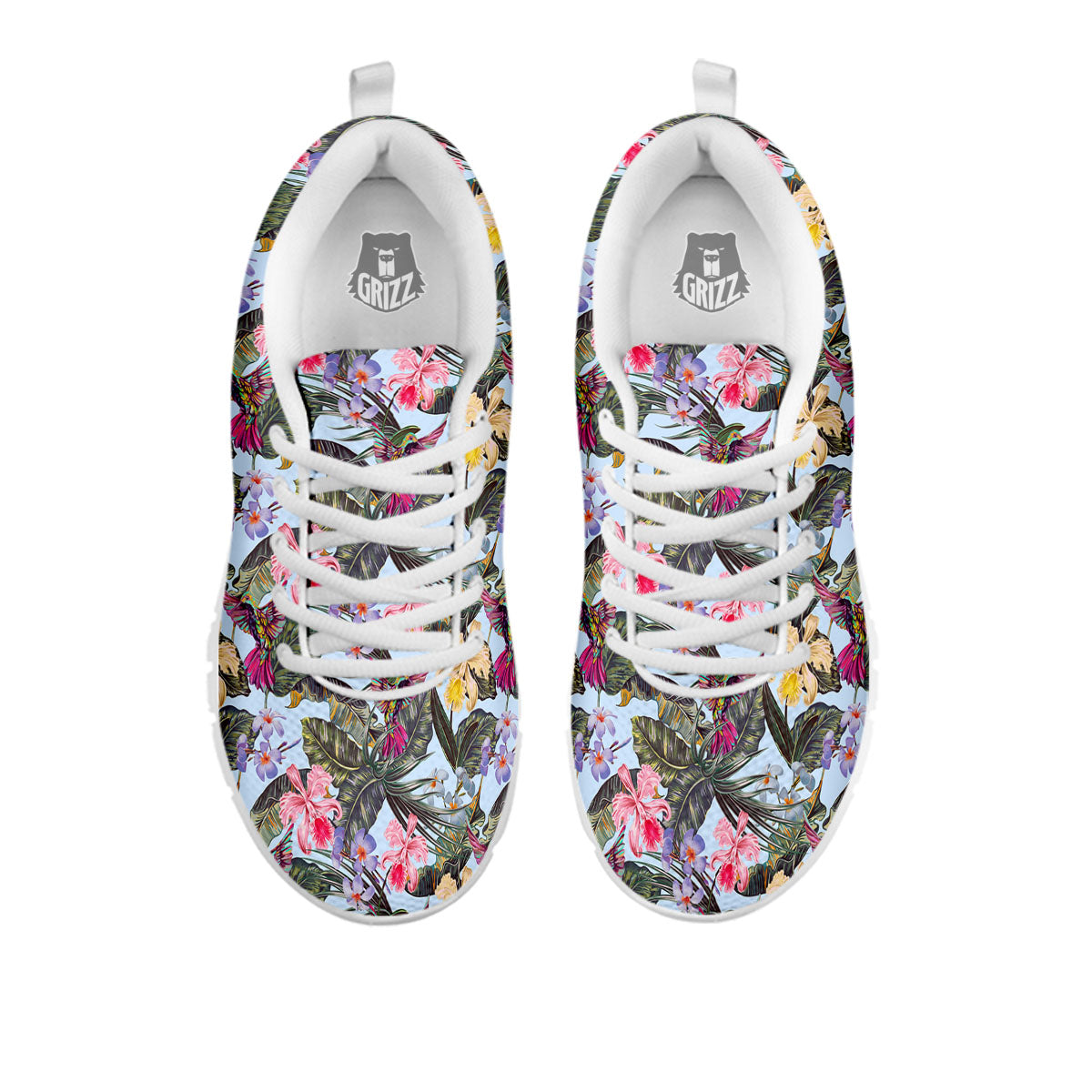 Hummingbird Tropical Print Pattern White Sneaker-grizzshop
