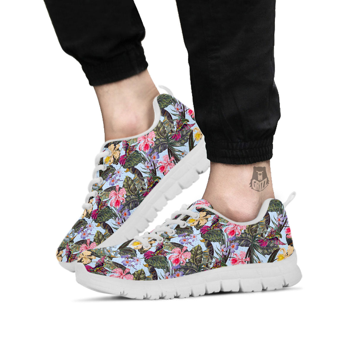Hummingbird Tropical Print Pattern White Sneaker-grizzshop