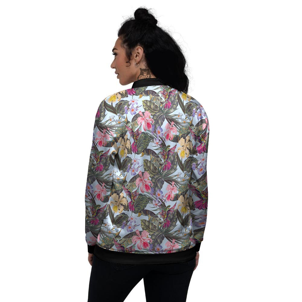 Hummingbird Tropical Print Pattern Women's Bomber Jacket-grizzshop